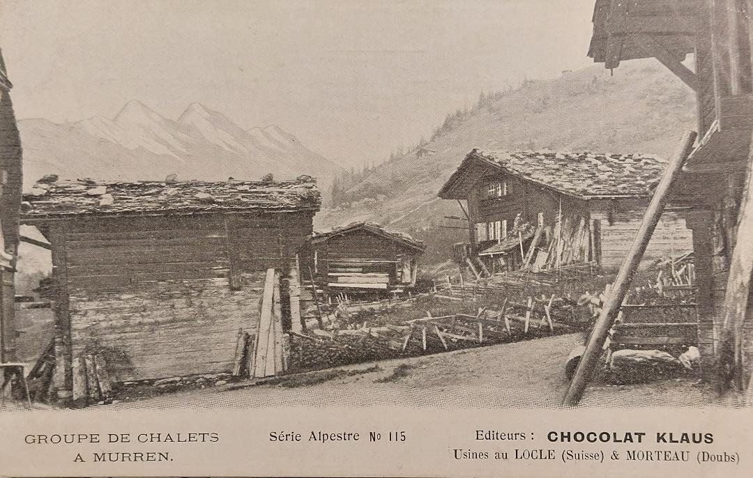 Cartoline postali: MURREN - Groupe de chalets - Chocolat Klaus – Usato da Delémont venduto da Domdom1