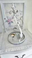 Shabby Chic Windlicht Kerzenständer weiss Krone Metall
