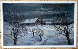 Gemälde, Winternacht 1972, signiert Otto Huber (ID S128)