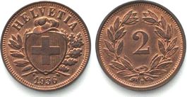 Schweiz 2 Rappen 1936 Bronze ERHALTUNG! unz