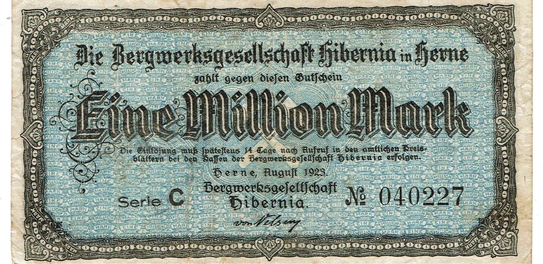 Banknoten: Herne 1 Mil.Mark Serie C 08.1923 SS+-SS++ – Gebraucht aus Steffisburg von ber_8htf