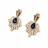 Elegante Ohrringe, Gold mit blauem Stein &zirkonia Edelstahl