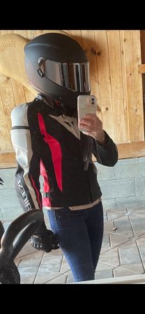 Veste moto femme Dainese rose, noir, blanc cuir taille 38/M