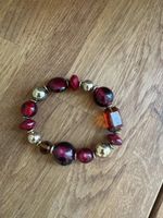 Chic Beaded Bracelet, Burgundy, Gold Tones — Fall Style!