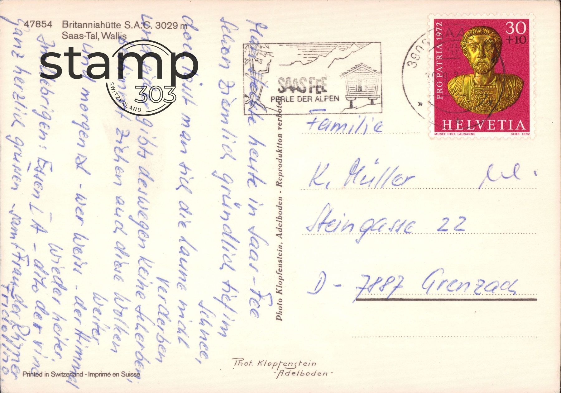 Cartoline postali: 1972 AK Saas-Tal _ Britanniahütte – Usato da Eggersriet venduto da stamp303 1