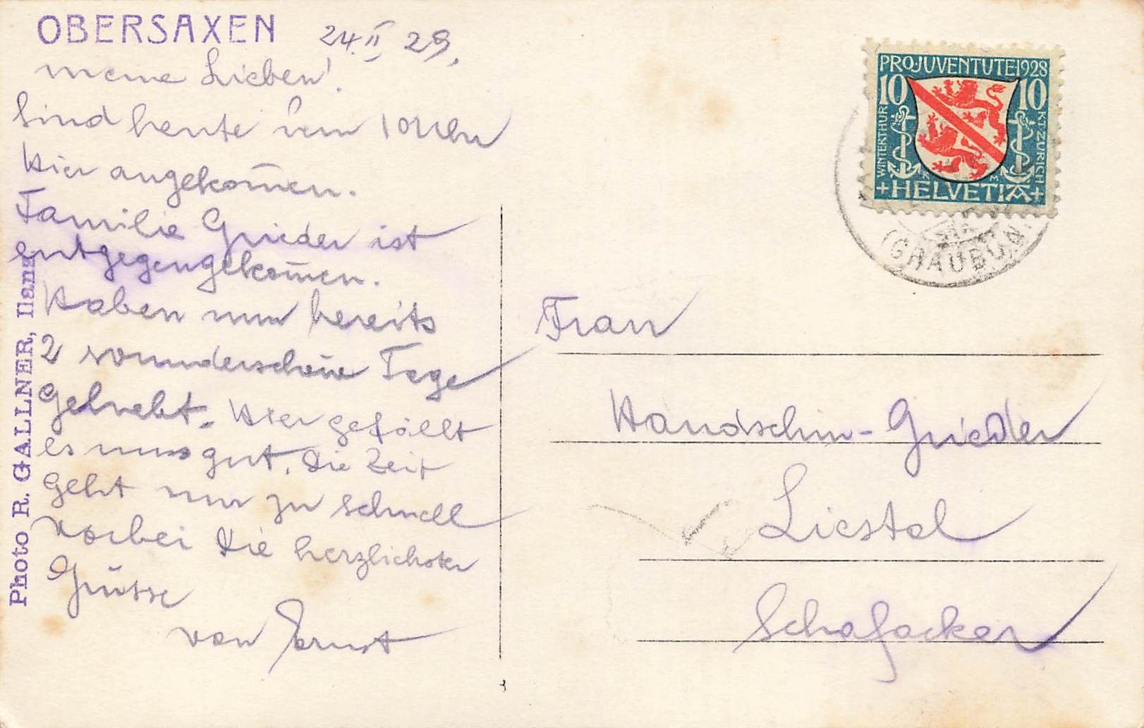 Cartoline postali: Obersaxen – Usato da Biasca venduto da Blenio71 1