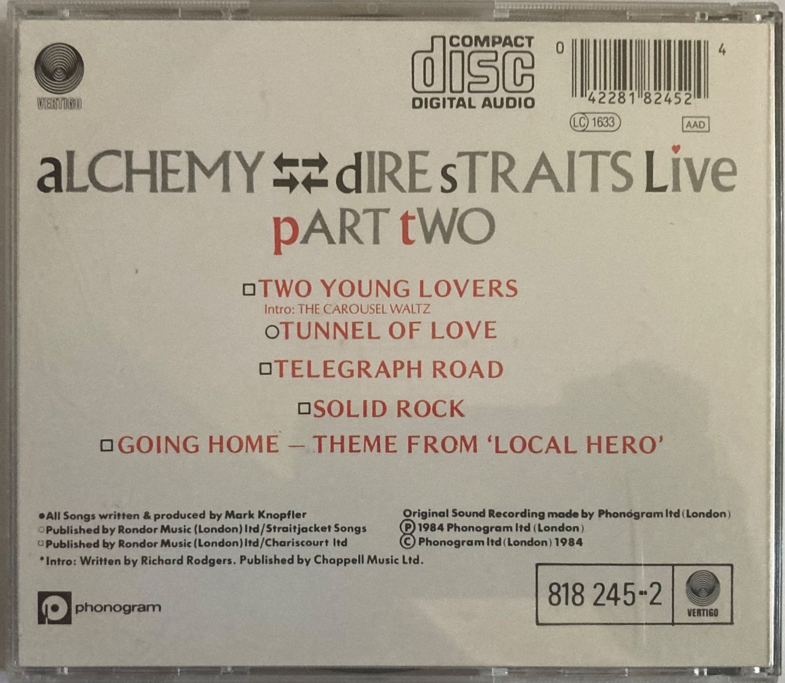 CD: DIRE STRAITS - ALCHEMY - DIRE STRAITS LIVE (PART TWO) – Usato da Poliez-Pittet venduto da Newtown-Records 1