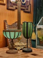 2 Windlichter grünes Glas Metall Jugendstil