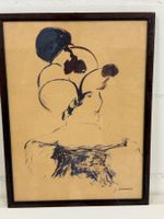 Porträtzeichnung B. Debeaux Dame mit Hut gerahmte Kunst