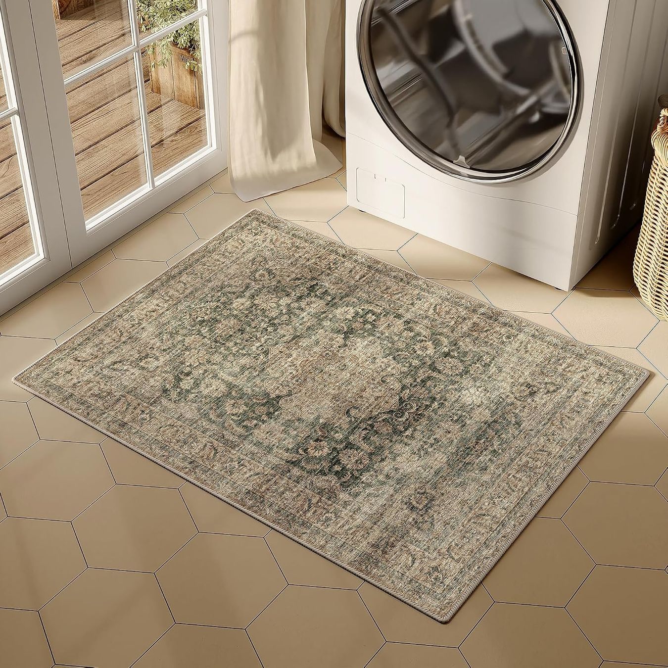 Tappeti: Fussmatte Teppich 60x90 cm Grün waschbar Vintage – Nuovo e nell'imballaggio originale da St. Gallen venduto da VerkaufsMaus50 2