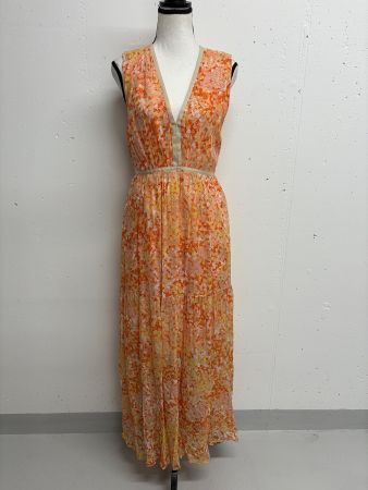 Cafenoir Maxikleid Gr. S orange weiss Kleid Viskose