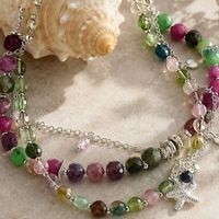 Turmalin Granat Armband  Bracelet Unikat 3 Reihen Silber