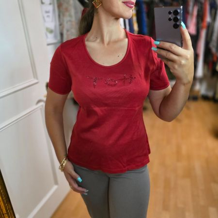 Rotes Glitzer T-Shirt, Grösse 40/L, GLOBUS