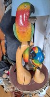 2 sehr schöne mittel & große Holz - Papageien - Figur