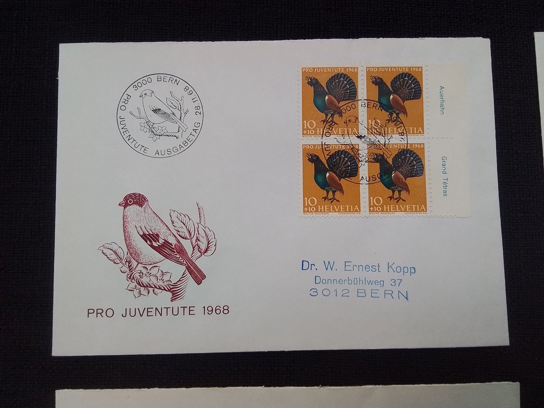Tutti i francobolli: FDC Pro Juventute Brief 1968 , 4er Block mit tabs – Usato da Reichenburg venduto da Pipo-67 1