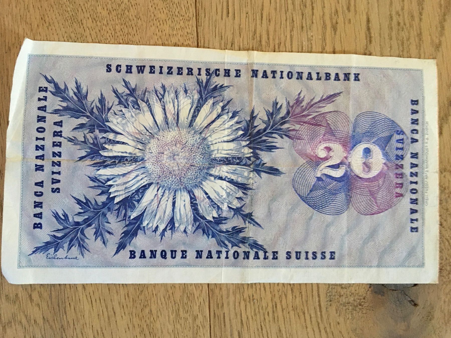 Billets de banque: Schweizer Banknote 20.- – D'occasion à Bauma par haelge01 1