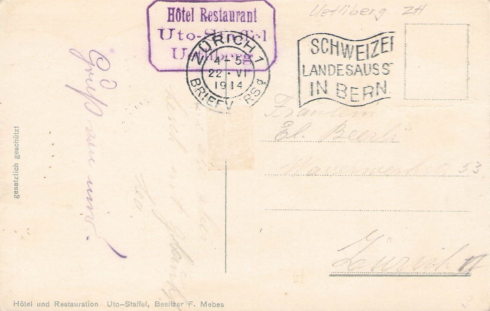Cartoline postali: - Ueltliberg Leiterli , 1914 – Usato da Reichenburg venduto da Pipo-67 1