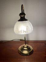 Lampe de bureau laiton abat-jour verre blanc 45 cm 60W