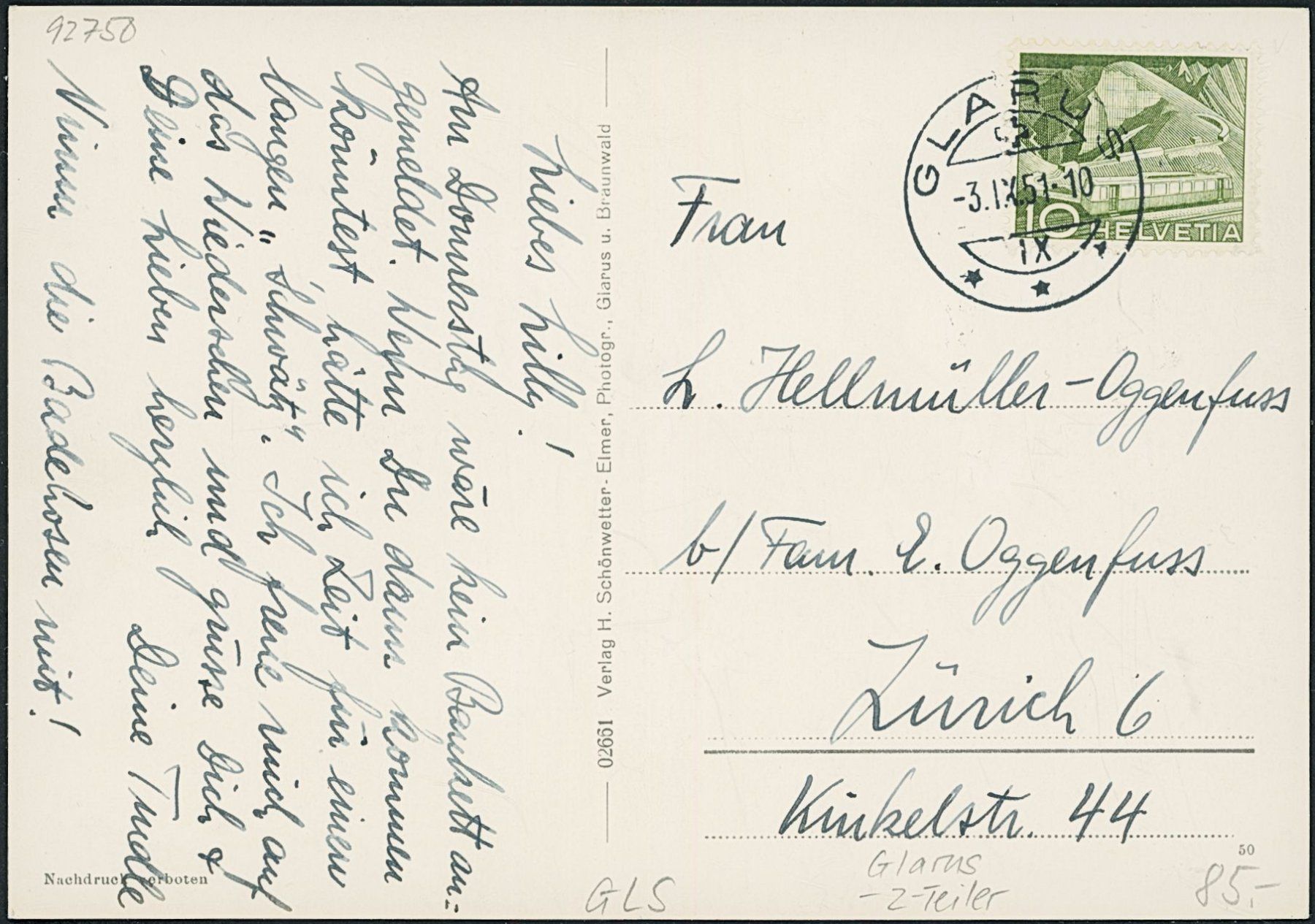 Cartoline postali: GLS Glarus – Usato da Schindellegi venduto da Jonathan77 1
