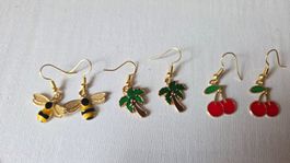Goldfarben Ohrringe Hänger Set Sommer Retro Neu 🐝🍒✨