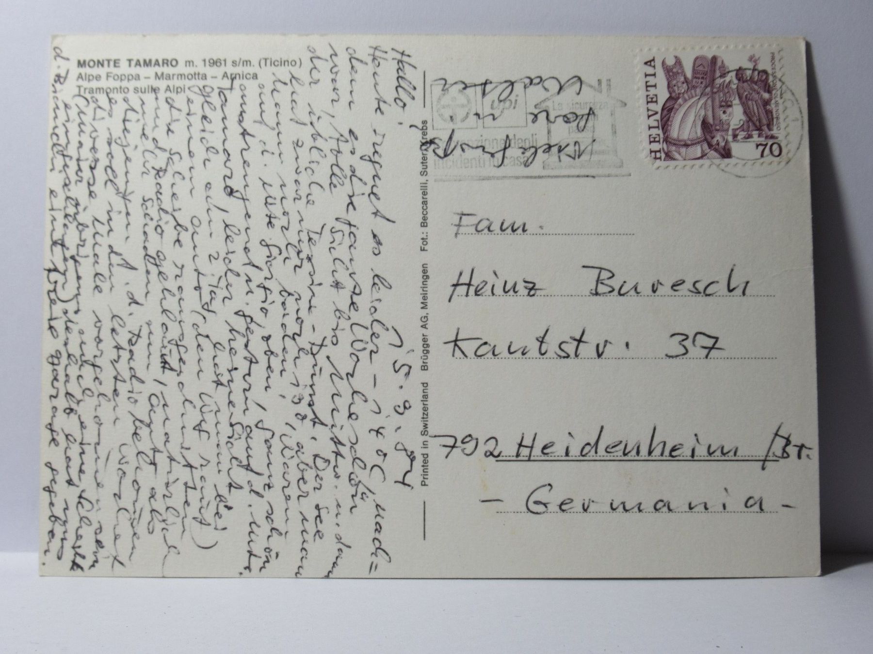 Cartes postales: Monte Tamaro , Murmel 1961 – D'occasion à Grenchen par Bluemchen1900 2