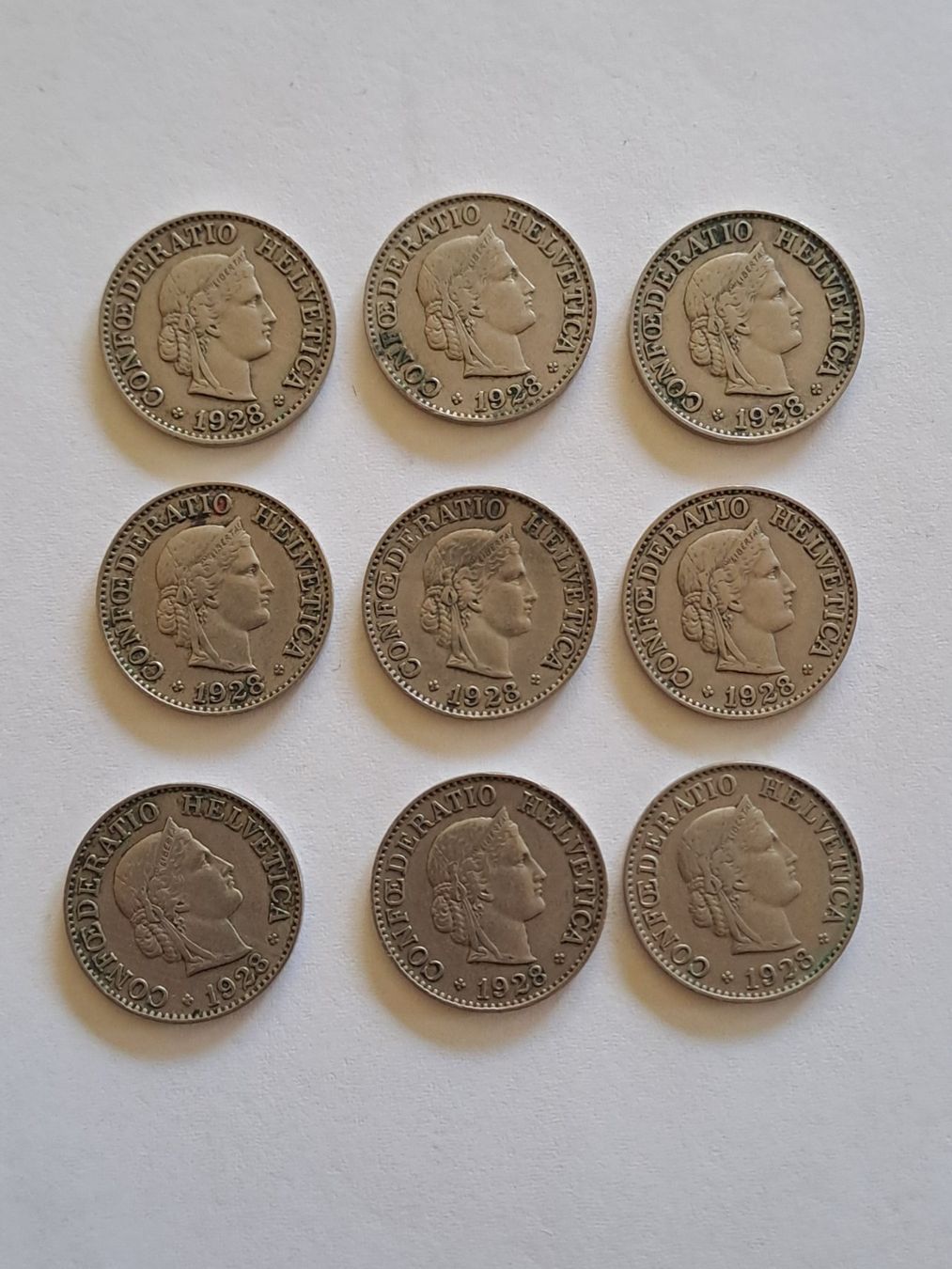 Tutti le monete: 10 Rappen 1928, 9 Münzen – Usato da Bitsch venduto da jajo79076