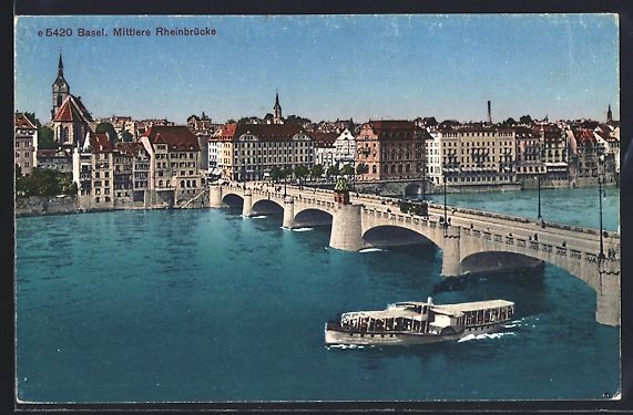 Cartoline postali: Basel, Ortsansicht über die Mittlere Rh – Usato da Berlin venduto da bartko-reher