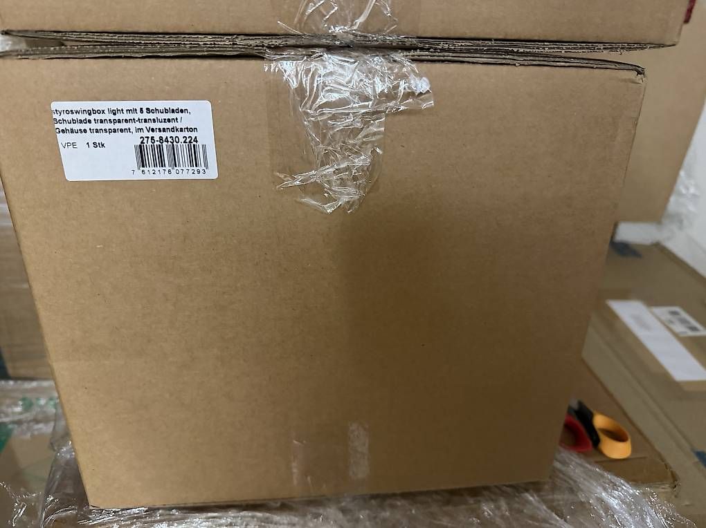 Sistemi di archiviazione: neue Schubladenbox, 5 Schübe, transparent – Nuovo e nell'imballaggio originale da Necker venduto da liq24 2