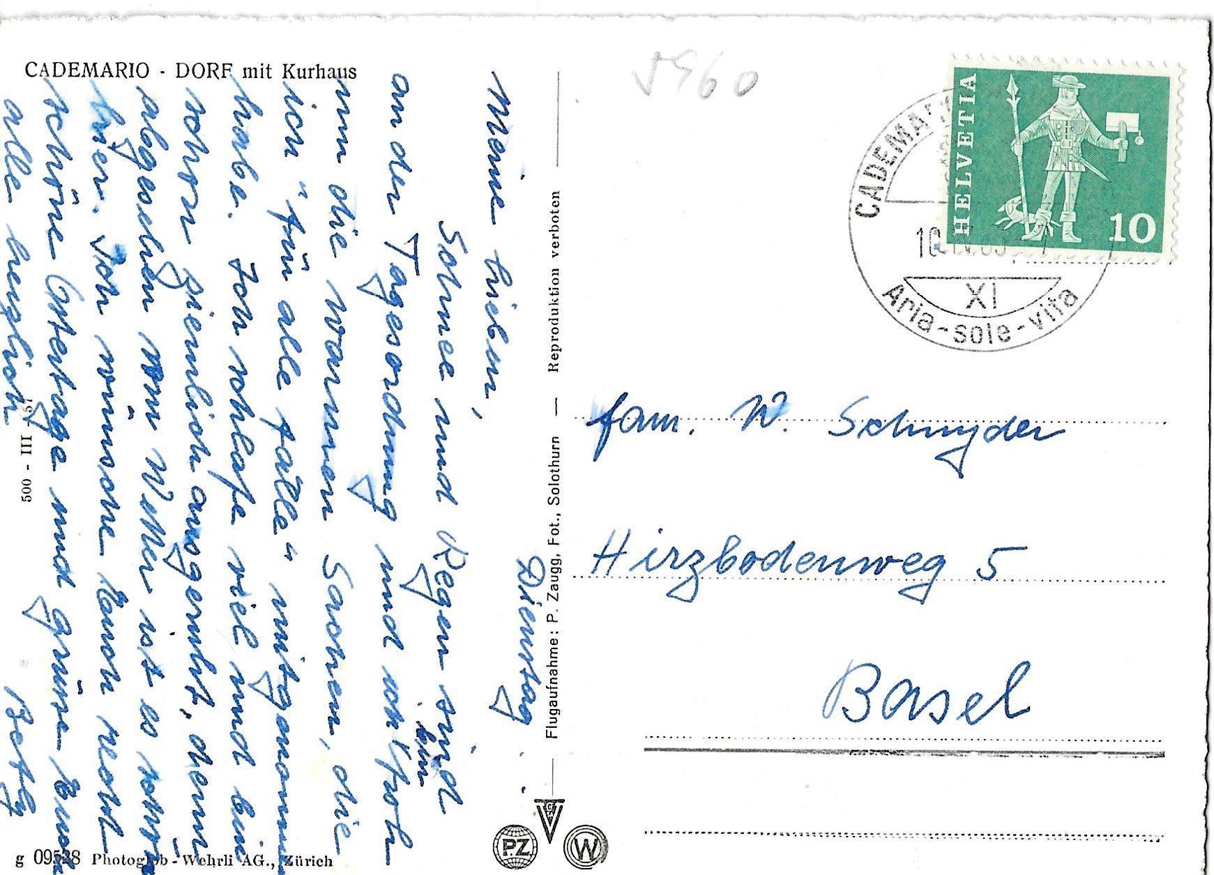 Ansichtskarten: Cademario, 1965 – Gebraucht aus Frauenfeld von Merk52 1