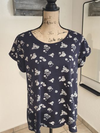 Damen T-Shirt EDC Dunkelblau Blumenmuster Grösse XL