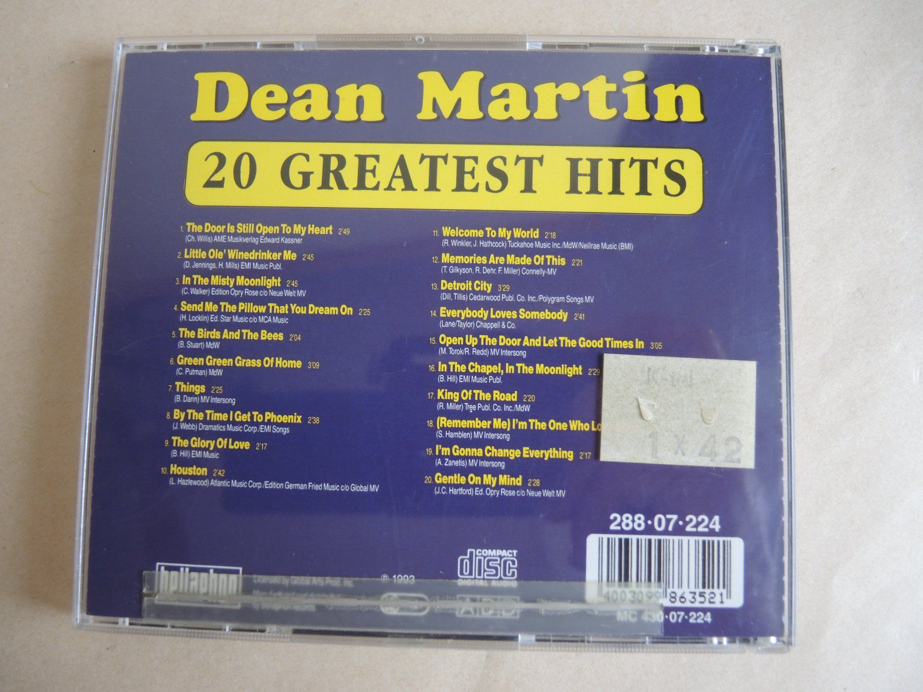 CD: Dean Martin CD - 20 Greatest Hits – Usato da Rorschach venduto da maeck8 2