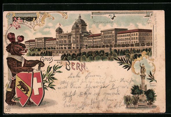 Ansichtskarten: Litho Bern, Bundespalast, Berner Bär mi – Gebraucht aus Berlin von bartko-reher