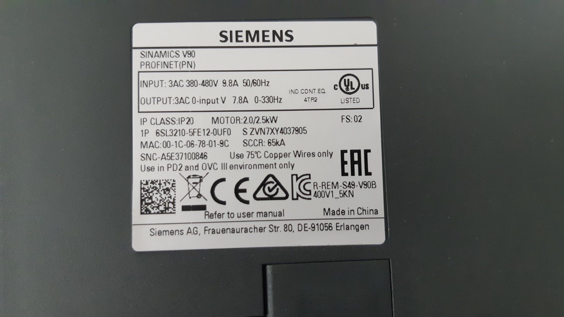 Siemens Componenti elettronici: Sinamics V90 (PN) – Nuovo e nell'imballaggio originale da Fehraltorf venduto da ust_57 2