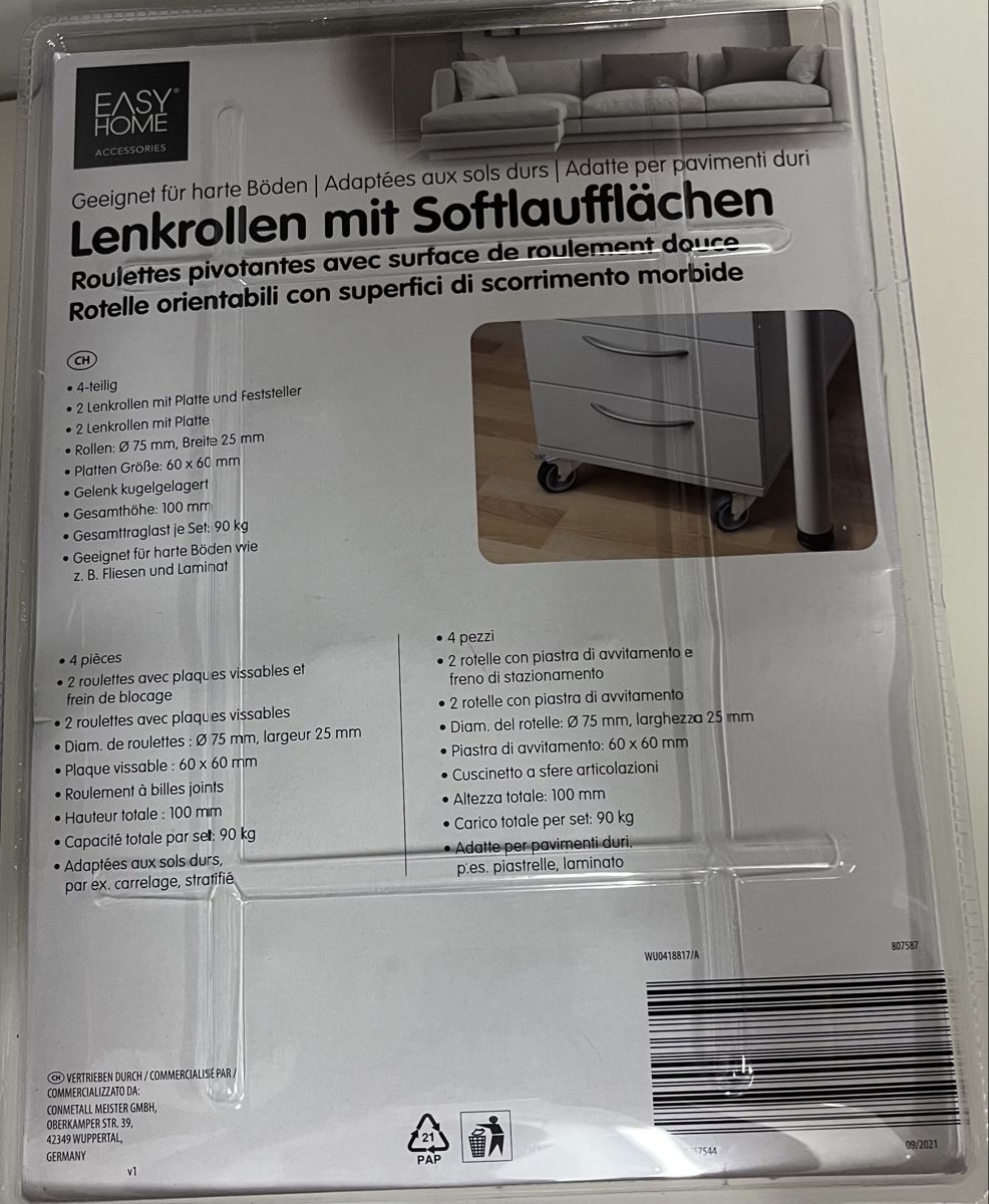 Altro per stoccaggio & trasporto: Easy Home Lenkrollen mit Softlauffläche - 4er Set – Nuovo e nell'imballaggio originale da Zürich venduto da guti82