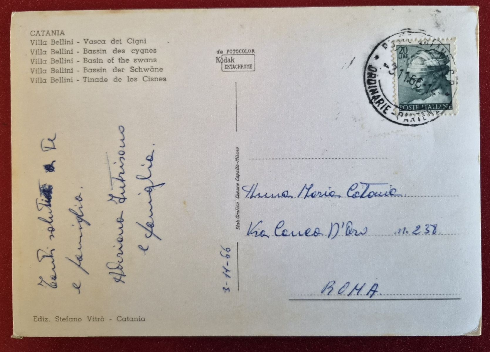 Cartes postales: Catania Villa Bellini 1966 – D'occasion à Melchnau par Arthurius 1