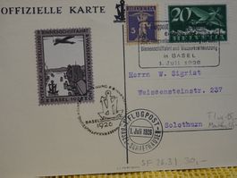 1. JULI 1926 OFFIZIELLE KARTE FLUGPOST. BASEL - SCHAFFHAUSEN