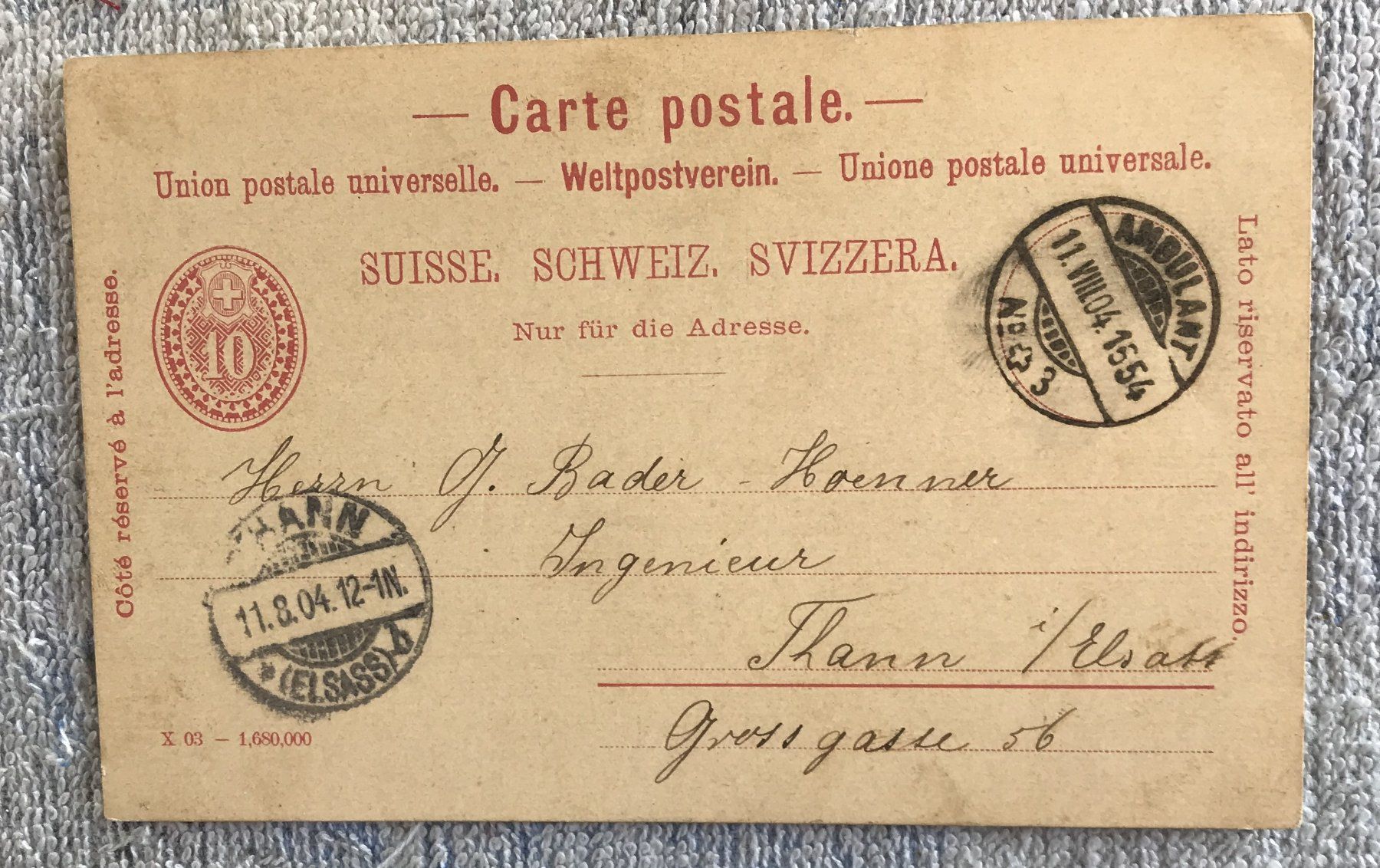 Tutti i francobolli: POSTKARTE SCHWEIZ 1912 – Usato da Ostermundigen venduto da Kari1937