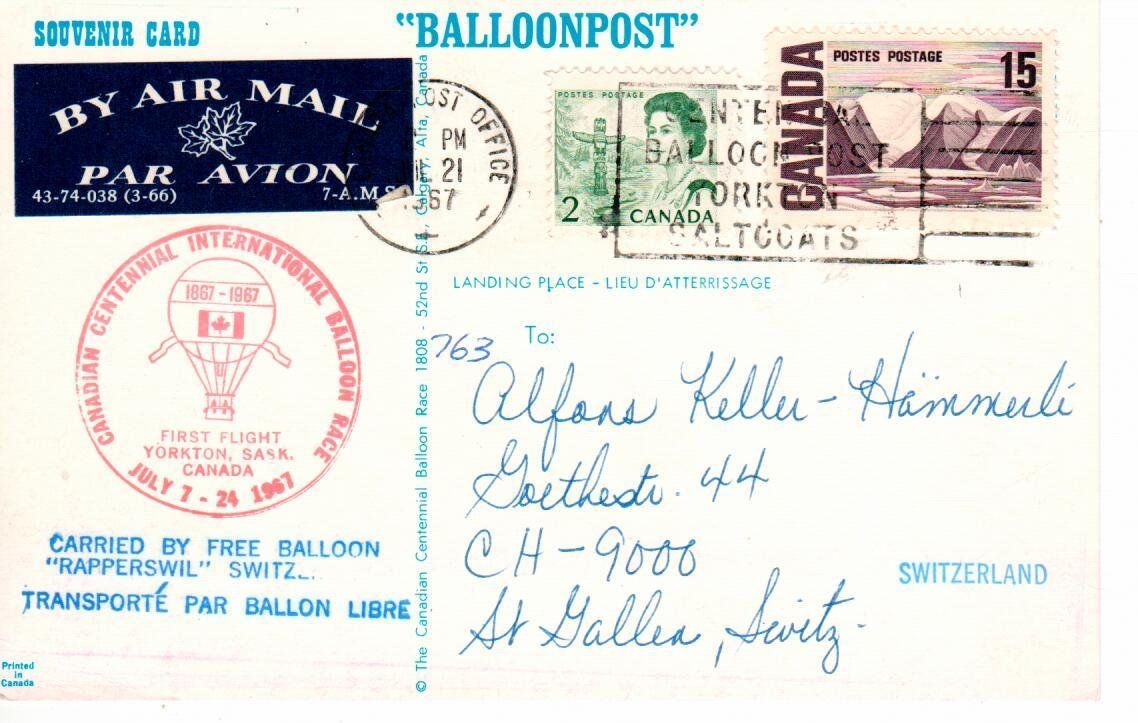 Cartes postales: Ballonpostkarte  1967 – D'occasion à Wolhusen par Curver9 1