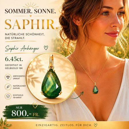 18K Gelbgold Anhänger mit Saphir (6.45 ct) & Zertifikat