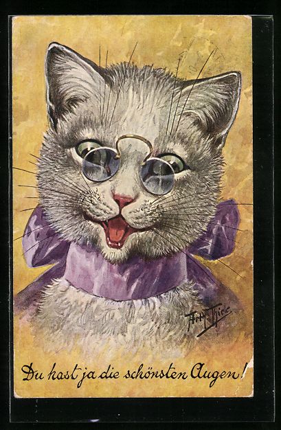 Cartoline postali: Arthur Thiele: Katze mit Zwicker und lil – Usato da Berlin venduto da bartko-reher