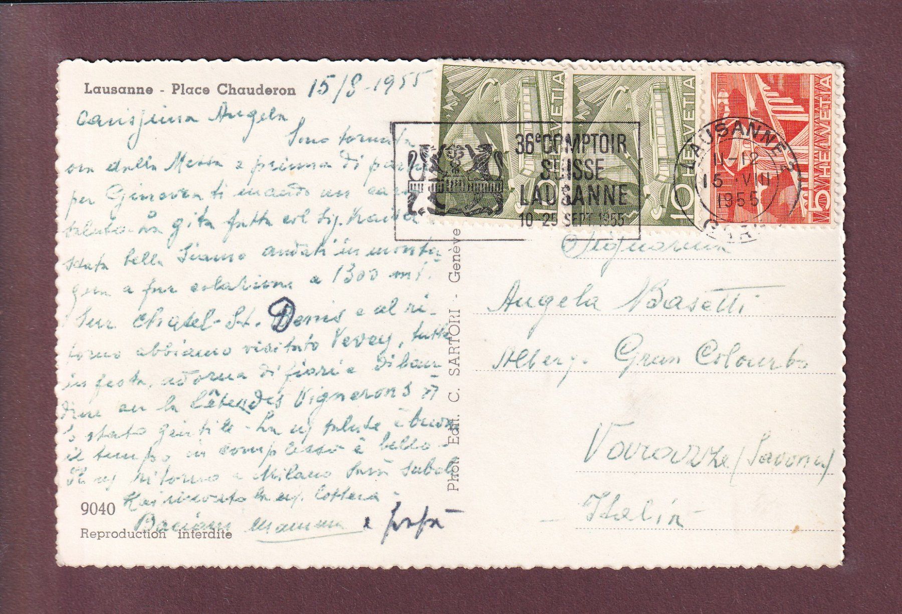 Cartoline postali: LAUSANNE - Place Chauderon - 1955 – Usato da Pully venduto da nicecards 1