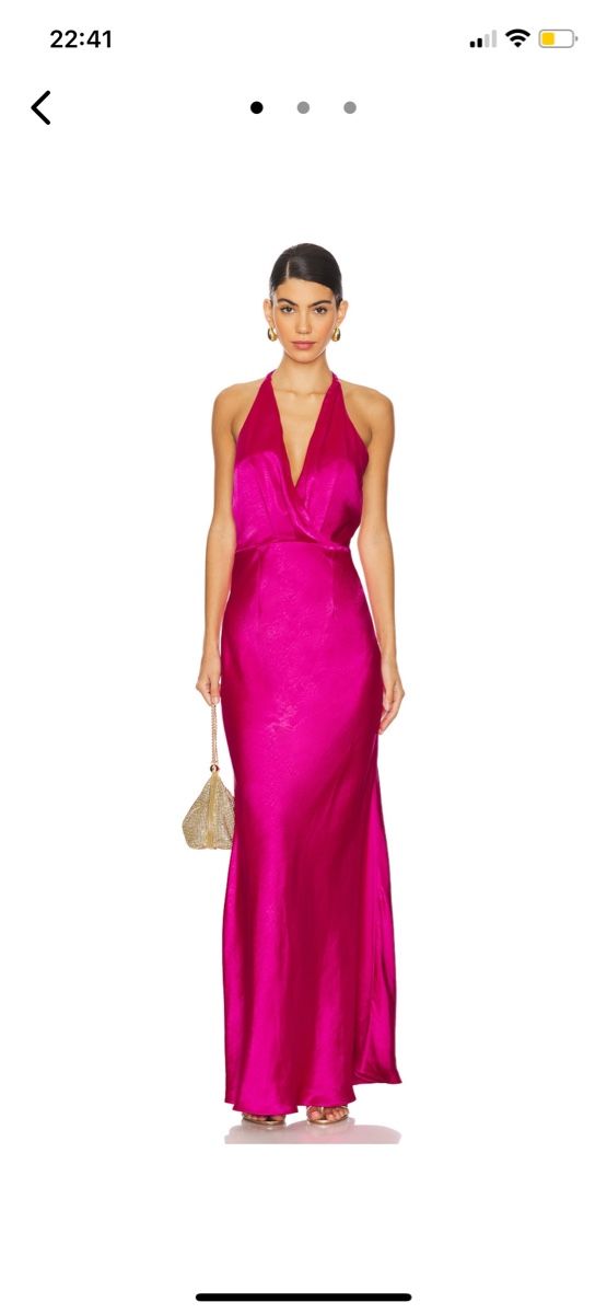 Vestiti: Pink satin halter neck maxi dress – Nuovo e nell'imballaggio originale da Rüschlikon venduto da IDOULA 6