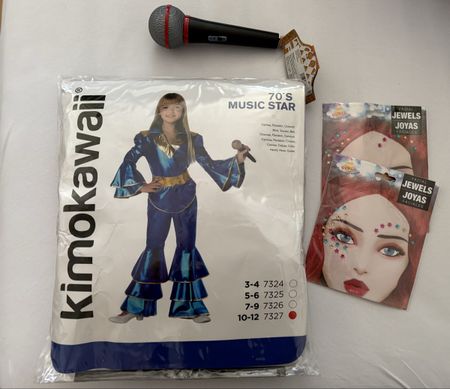 Fasnacht: 70s Music Star Kostüm mit Mikrofon, Gr.10-12 Jahre