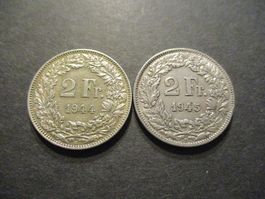 2 x 2.- Fr 1944 + 45 Très belles pièces Très belle qualité
