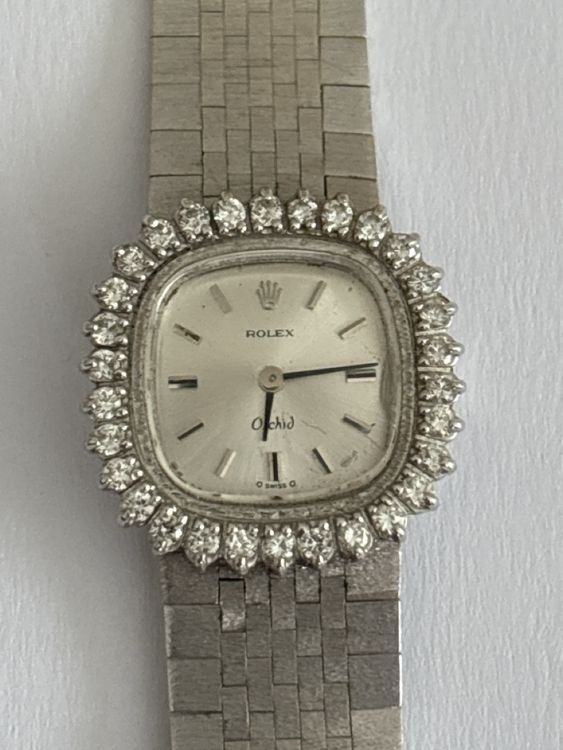 Montre Vintage Femme Ollendorff Or Blanc 14 Carats Avec Diamants - Cadran Carré 13mm