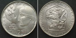 TSCHECHOSLOWAKEI 25 Korun 1965 20 J. BEFREIUNG Silber Stgl