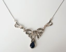 Antike  925 er  Silber Halskette , Collier , Markasit & Onyx