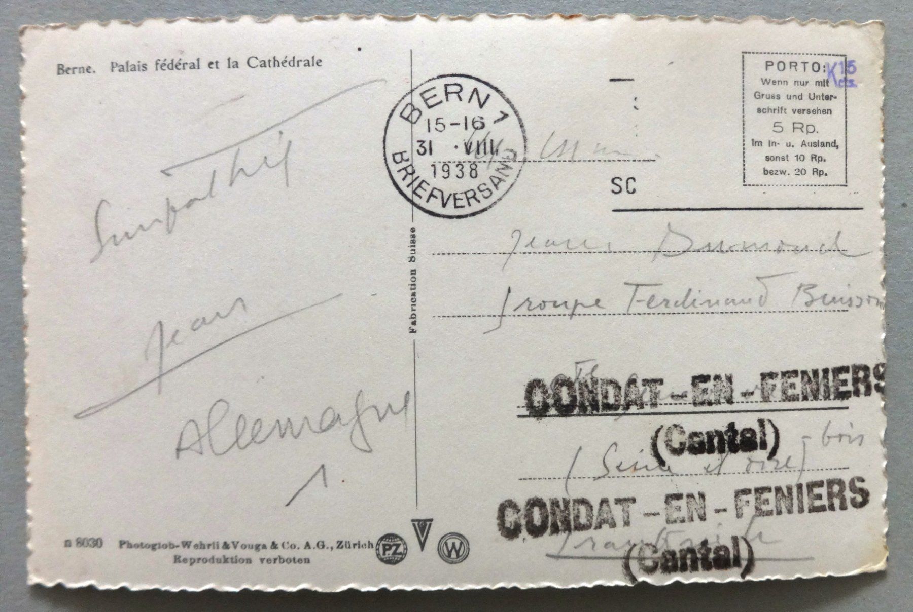 Cartoline postali: Bern, Bundeshaus und Münster – Usato da Fétigny venduto da Billy2miny 1