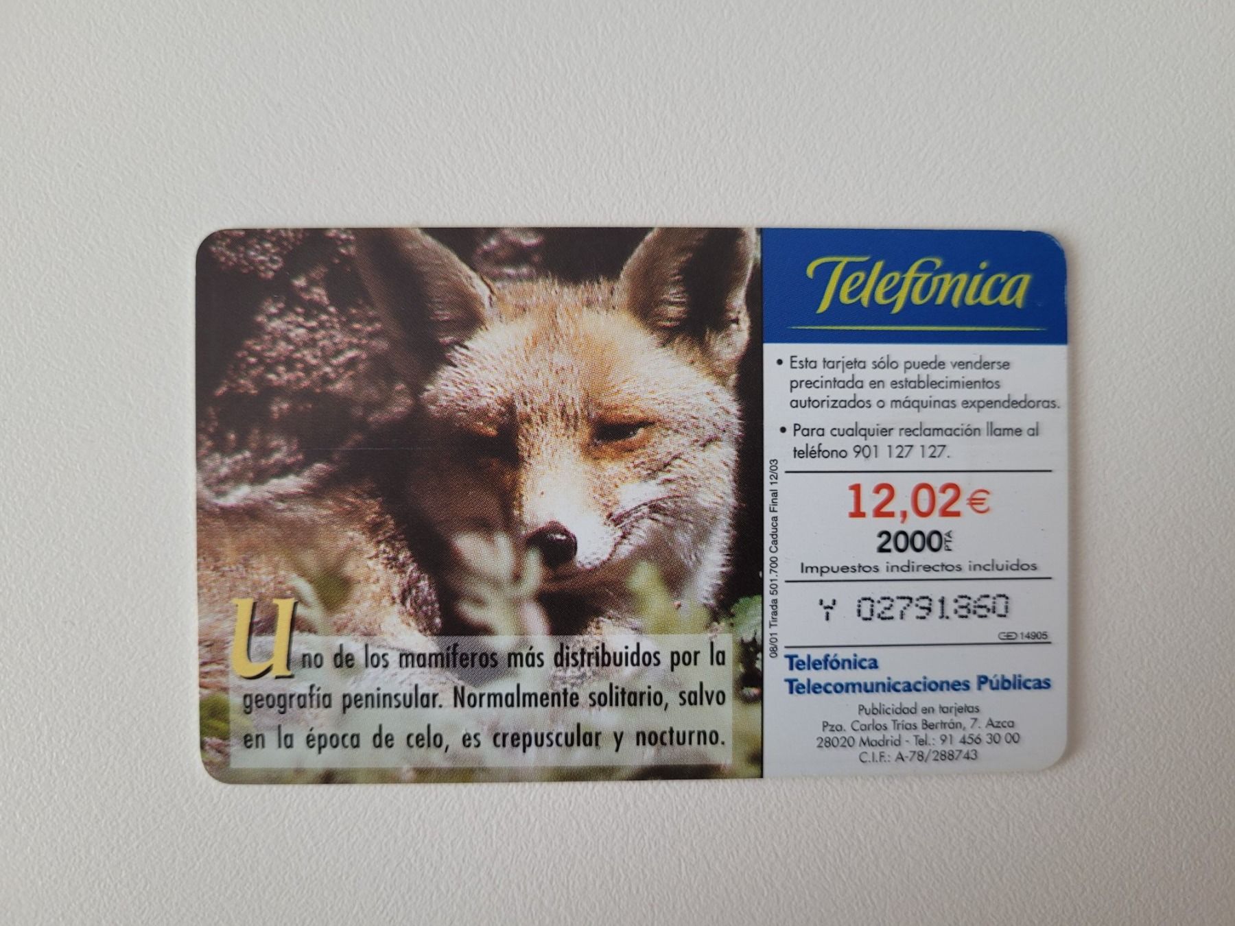Cartes de téléphone: Telefonkarte Spanien "Fuchs" – D'occasion à Inwil par Flower2325 1