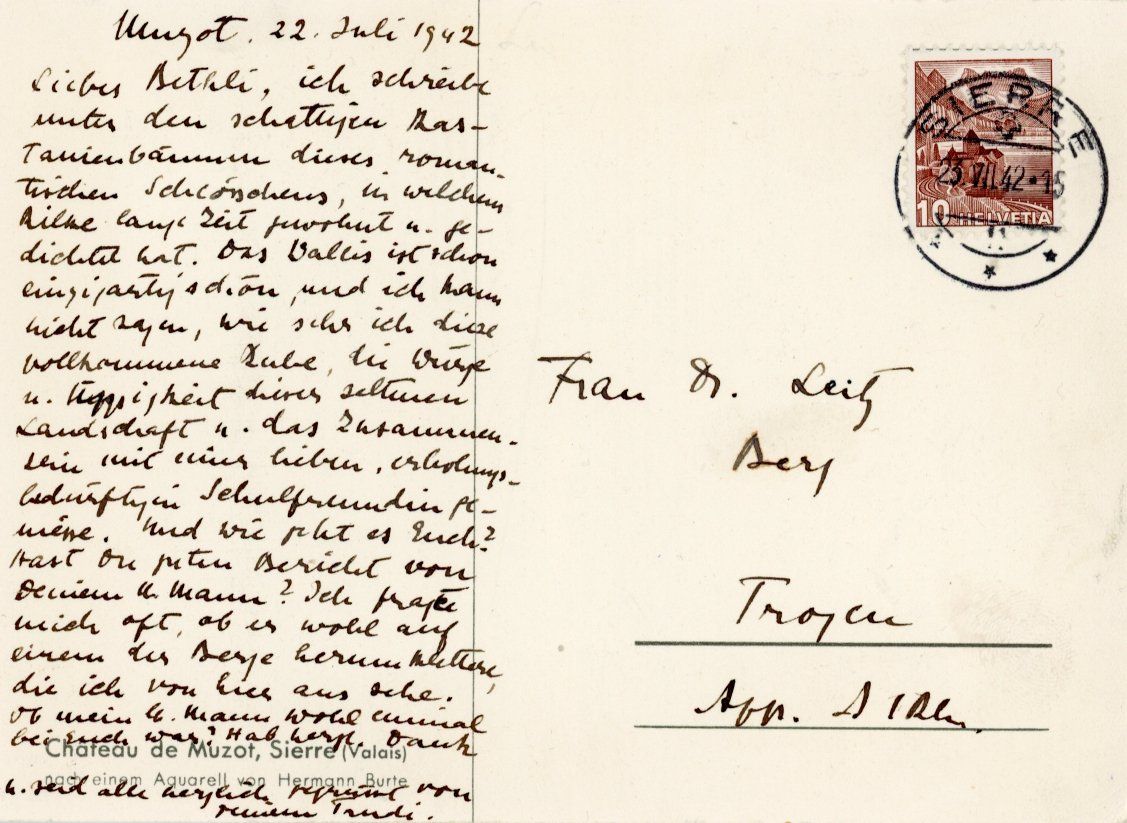 Ansichtskarten: Sierre  VS  -   Château de Mazot      um 1942 – Gebraucht aus Brig von Valcards54 1